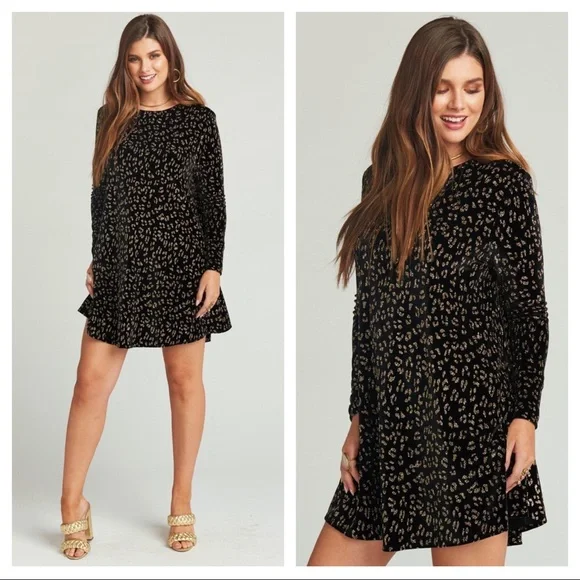 Show Me Your MuMu Glitter Cheetah Toby Swing Dress Black Gold S NWT - Picture 9 of 9